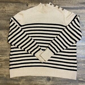 Chaps Mock Turtleneck Beige Striped Sweater Women's Size 2X Soft Neck Button EUC